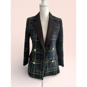 TISSU Green Gold Black Plaid Button Blazer Size 36 / US 6